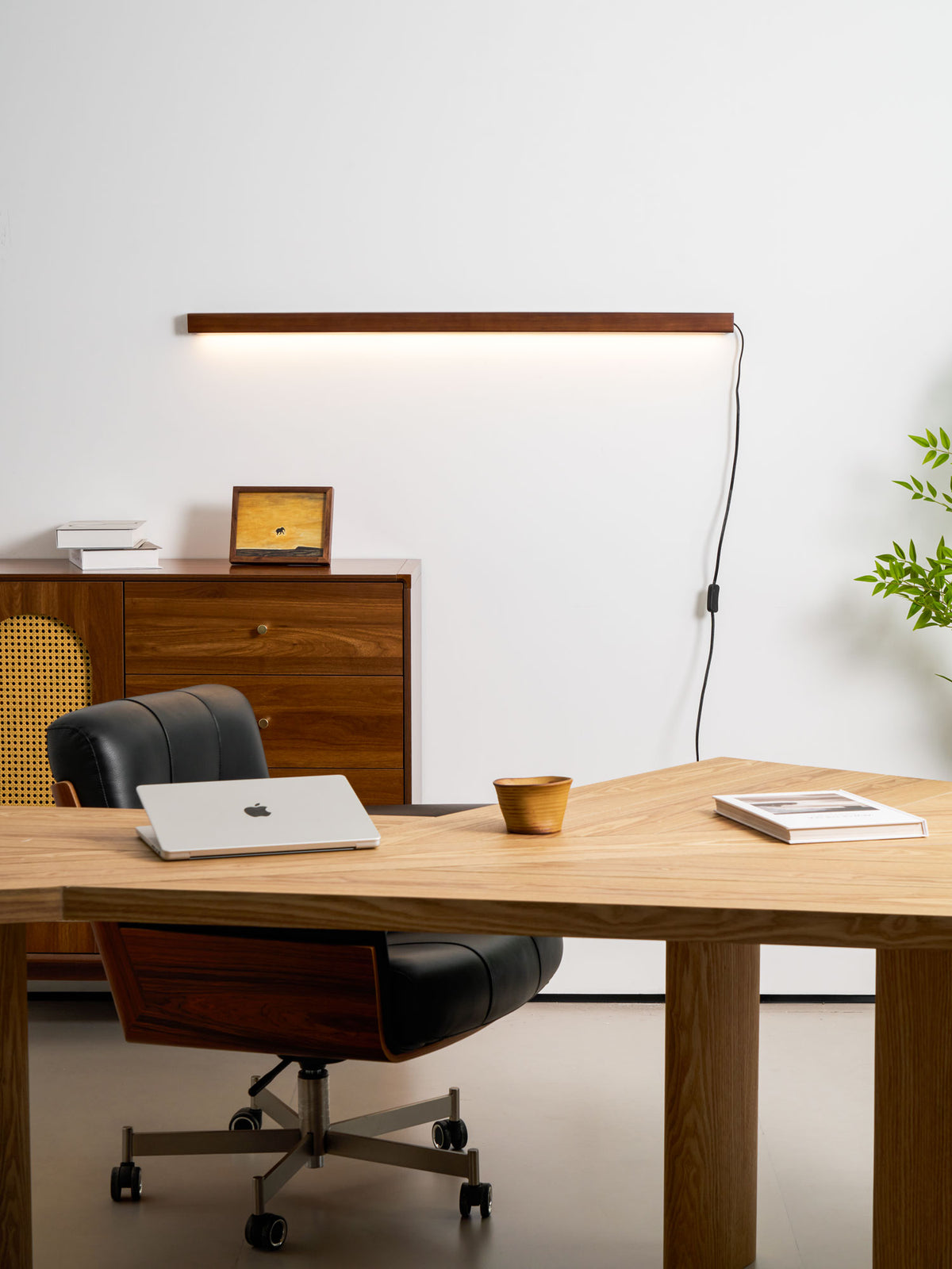 Arlo Linear Wood Wall Light in office