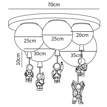 Astronaut Glossy Balloon Ceiling Lamp — Dimension drawings 2