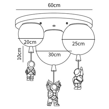 Astronaut Glossy Balloon Ceiling Lamp — Dimension drawings 1