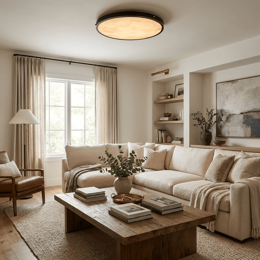 Aureon Alabaster Round Ceiling Lamp - Vakkerlight