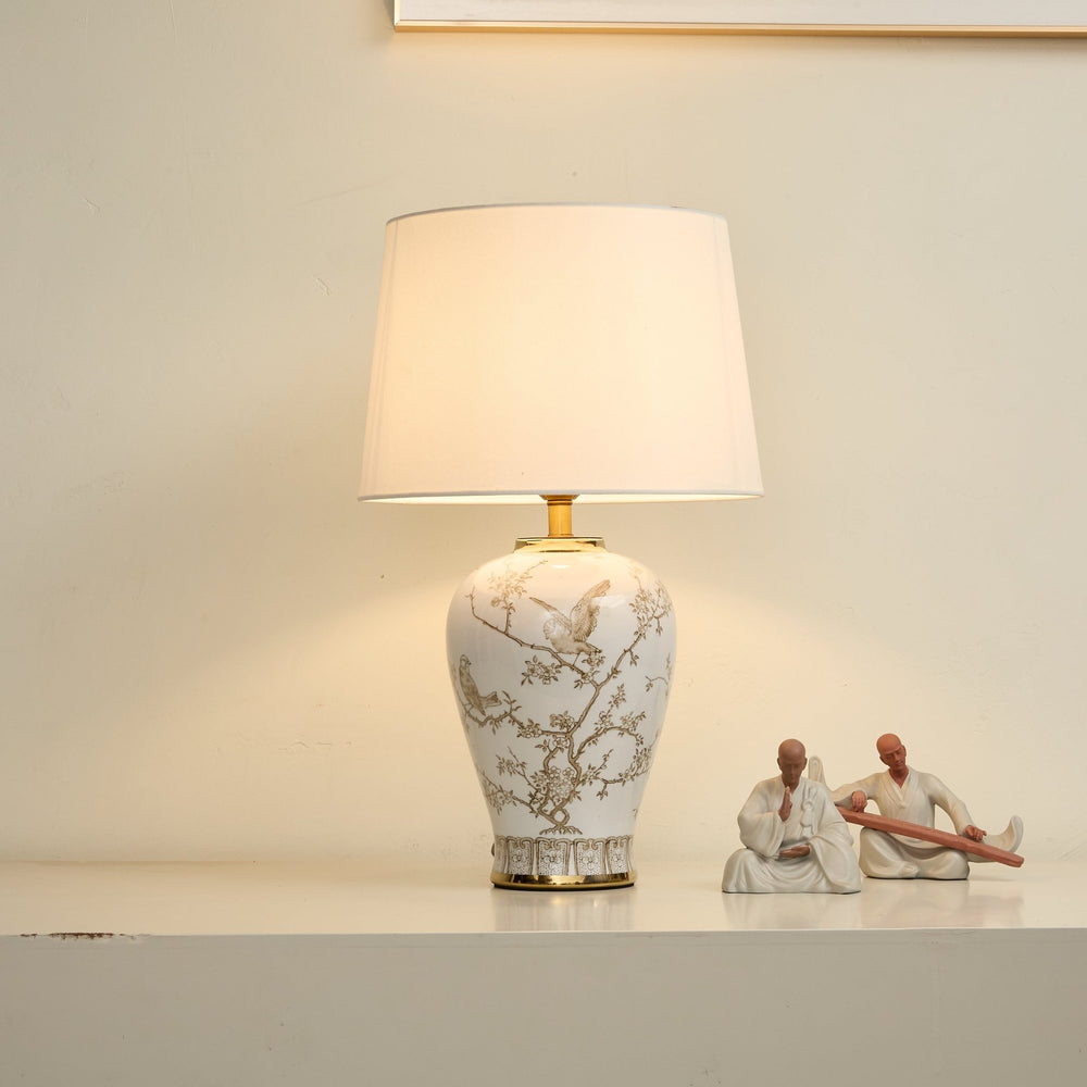 Avian Floral Ceramic Table Lamp - Vakkerlight