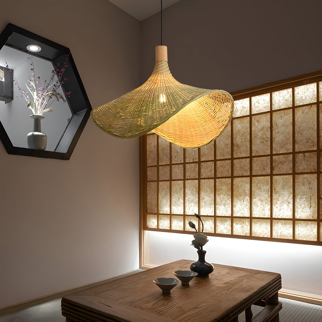 Rattan Weave Hat Pendant Light