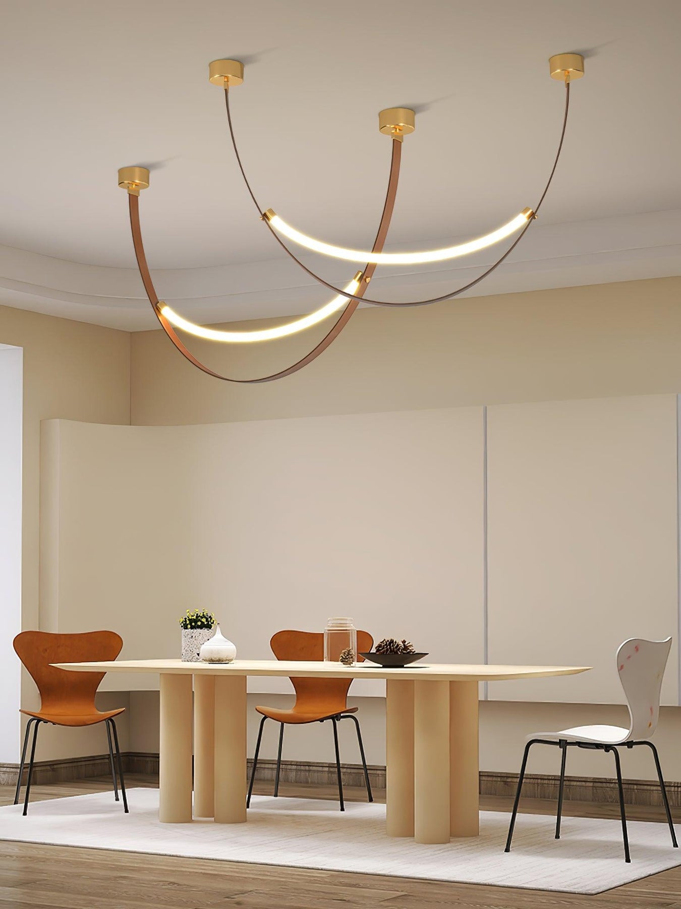 Modern Chandelier 47–59″ Gold & Leather | Vakkerlight