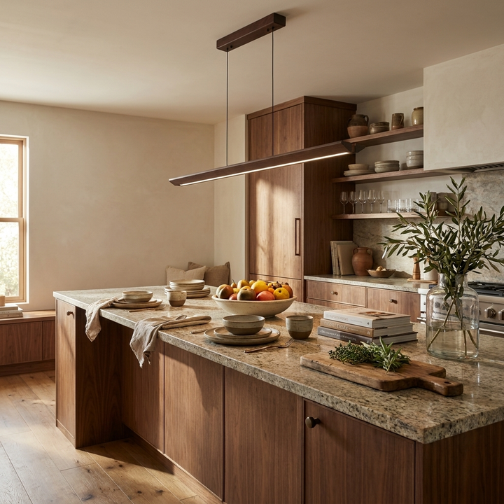 Beveled Wood Linear Pendant Lamp