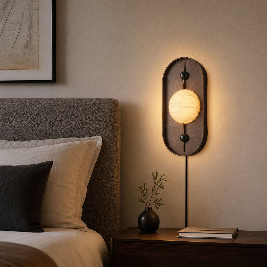 Bezel Alabaster Plug-in Wall Lamp