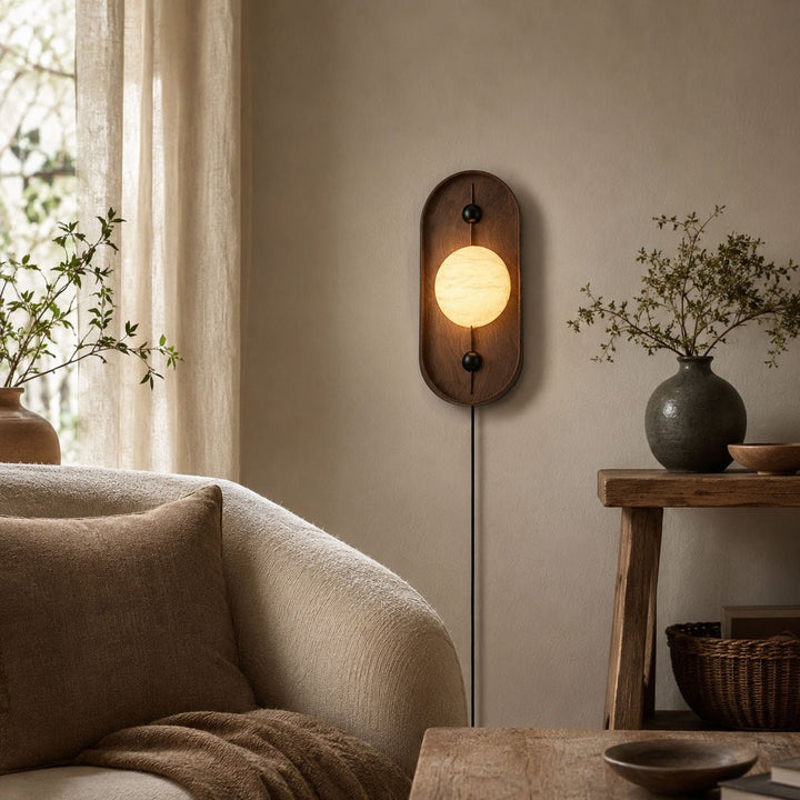 Bezel Alabaster Plug-in Wall Lamp