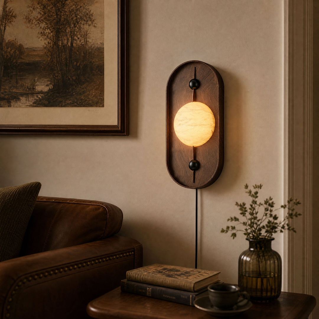 Bezel Alabaster Plug-in Wall Lamp
