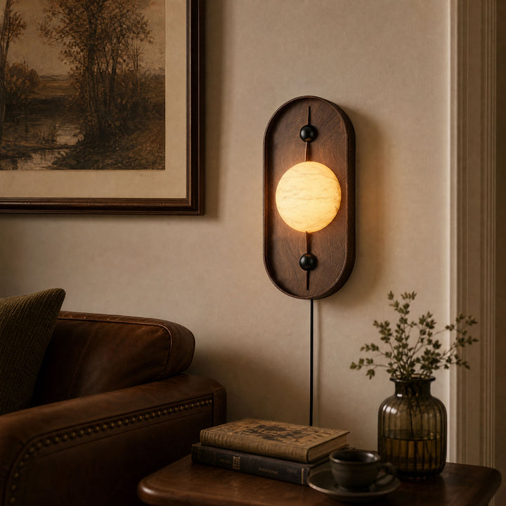 Bezel Alabaster Plug-in Wall Lamp