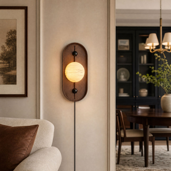 Bezel Alabaster Plug-in Wall Lamp