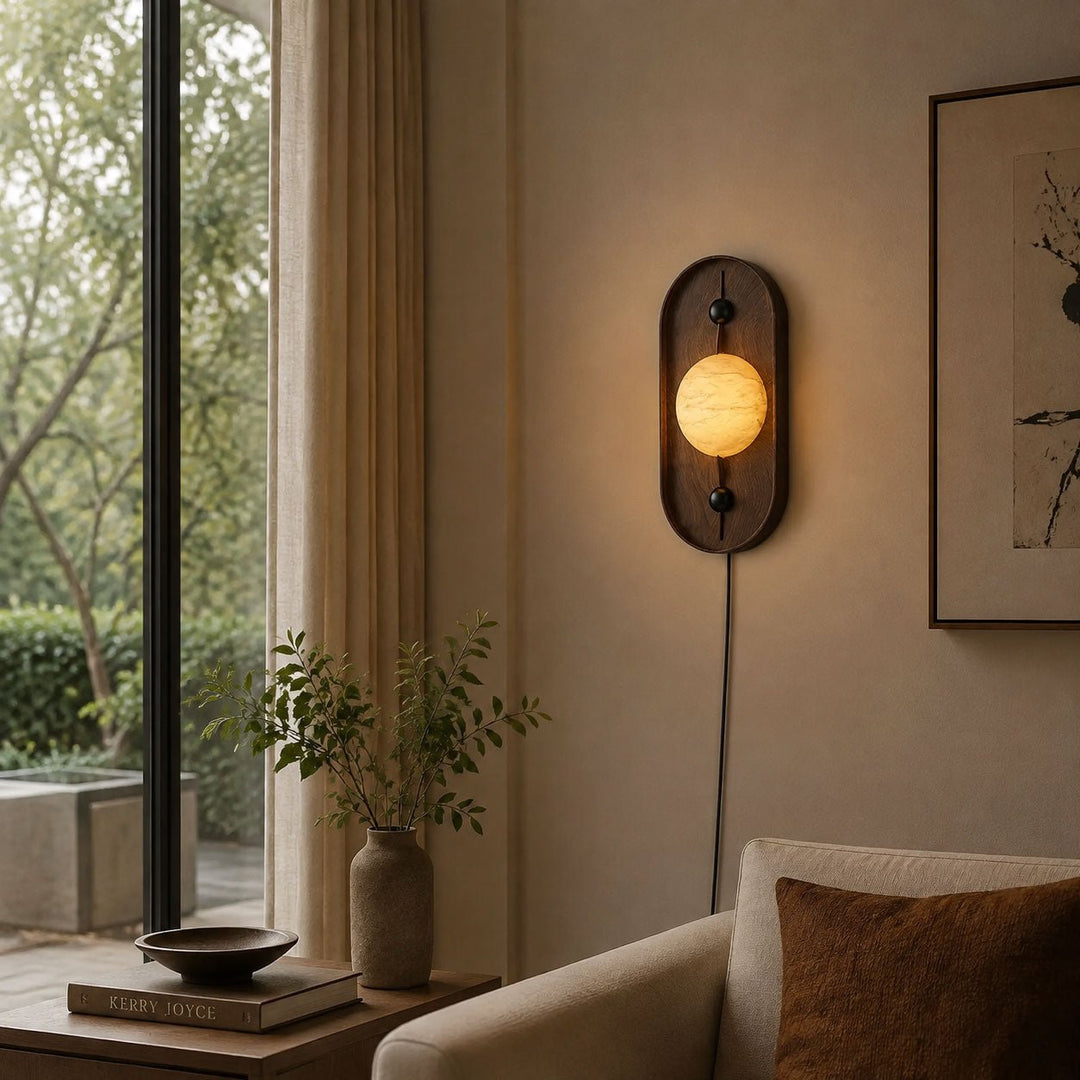 Bezel Alabaster Plug-in Wall Lamp