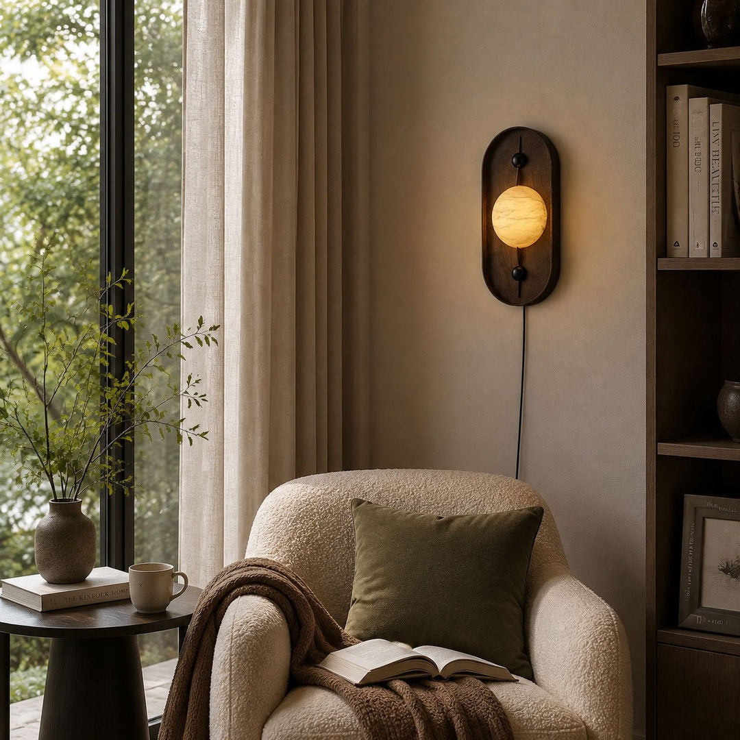 Bezel Alabaster Plug-in Wall Lamp