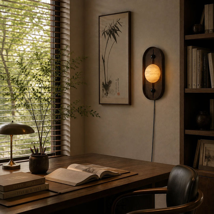 Bezel Alabaster Plug-in Wall Lamp