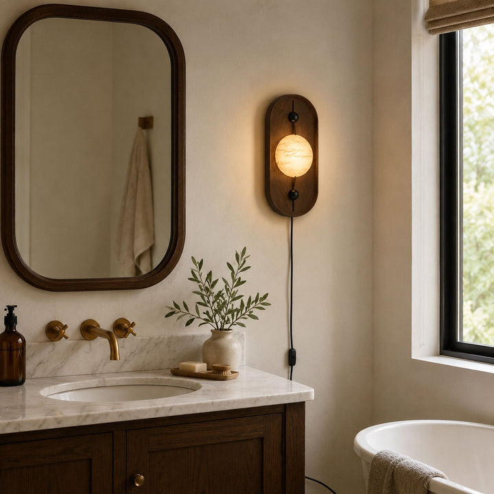Bezel Alabaster Plug-in Wall Lamp