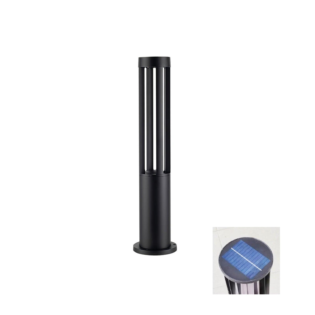 Black Cylindrical Garden Outdoor Light with Solar Panel - Vakkerlight