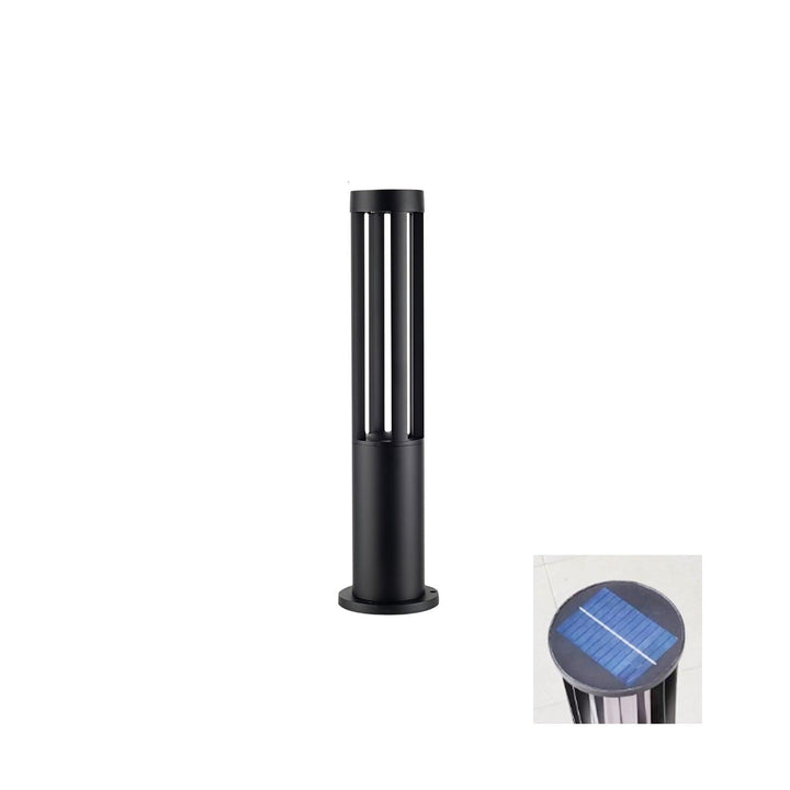 Black Cylindrical Garden Outdoor Light with Solar Panel - Vakkerlight