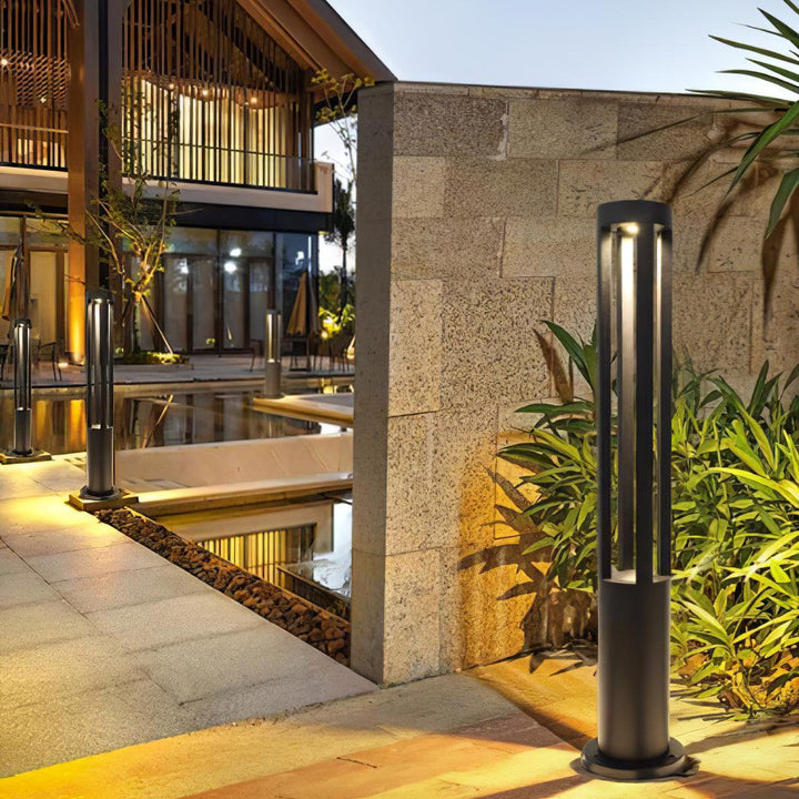 Black Cylindrical Garden Outdoor Light with Solar Panel - Vakkerlight