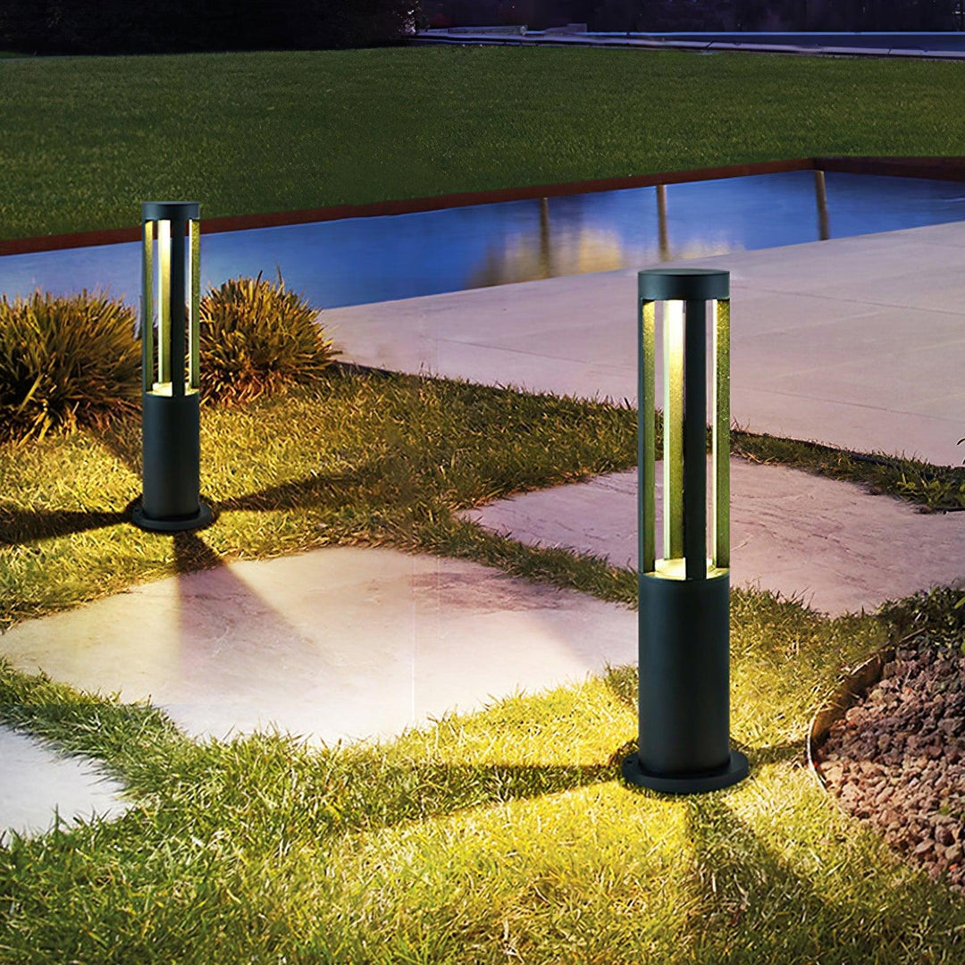 Black Cylindrical Garden Outdoor Light with Solar Panel - Vakkerlight