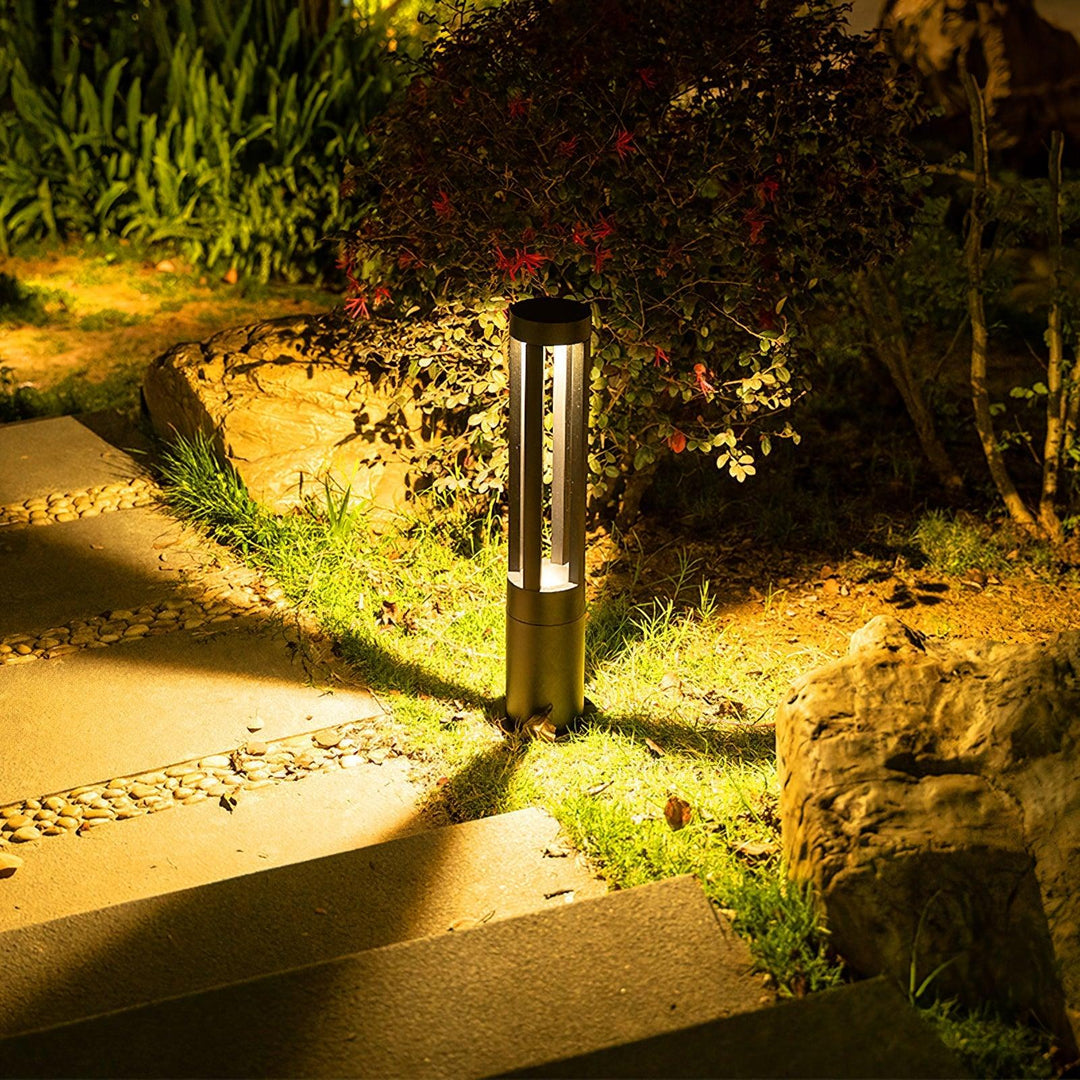 Black Cylindrical Garden Outdoor Light with Solar Panel - Vakkerlight