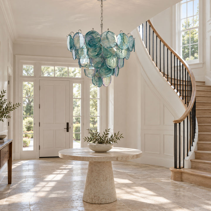 Blue Glass Disc Chandelier