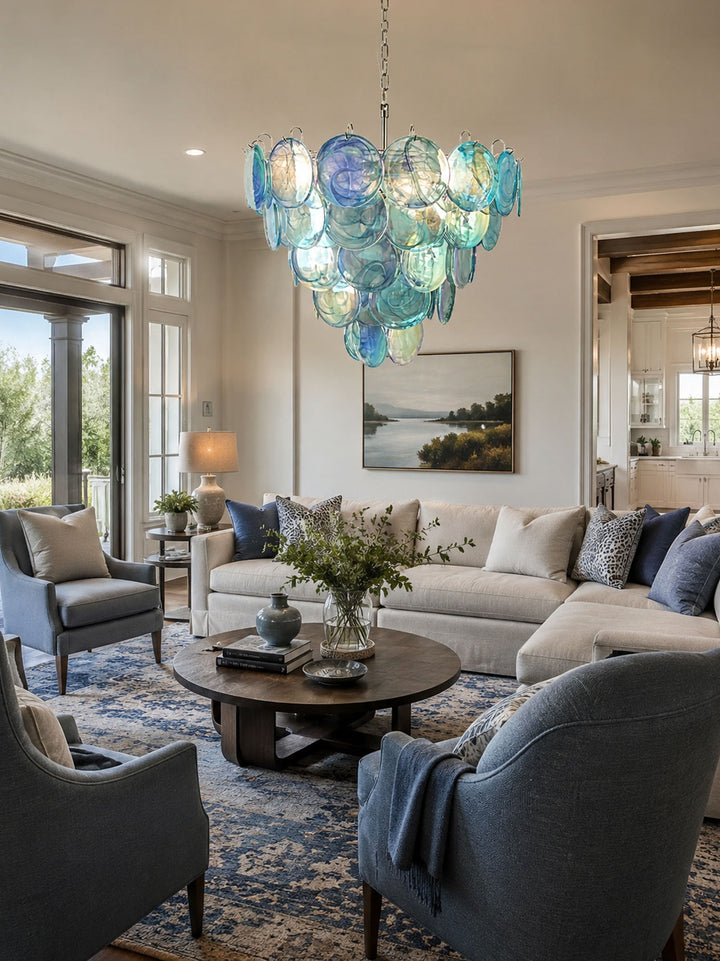 Blue Glass Disc Chandelier - Vakkerlight