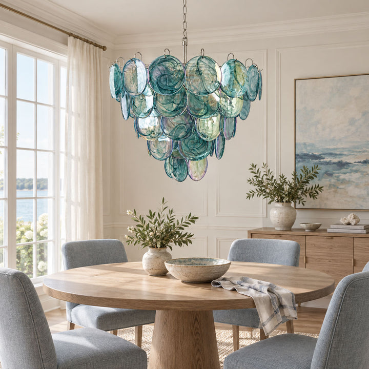 Blue Glass Disc Chandelier