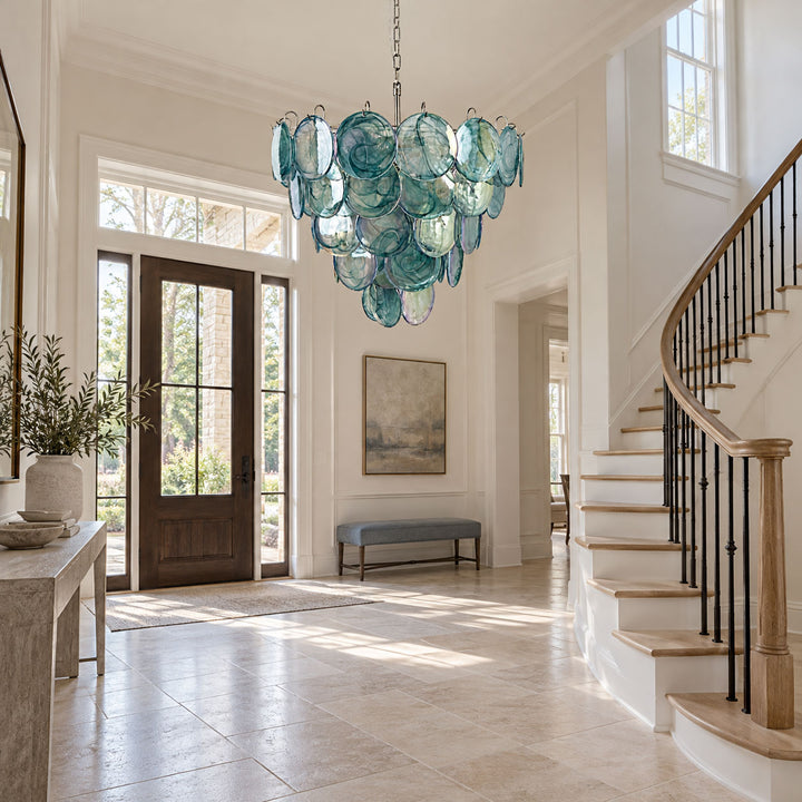 Blue Glass Disc Chandelier
