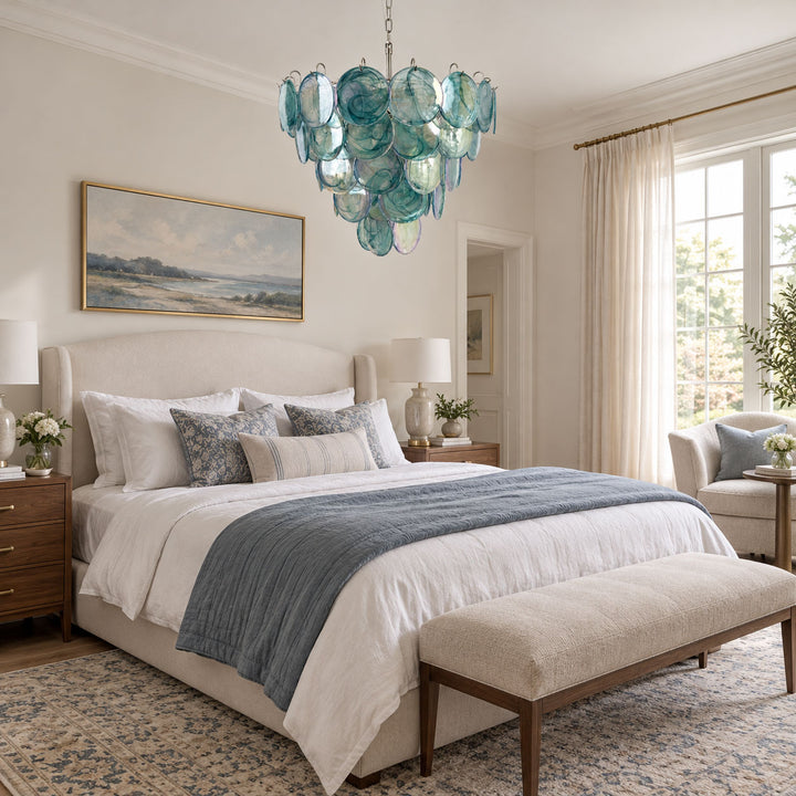 Blue Glass Disc Chandelier