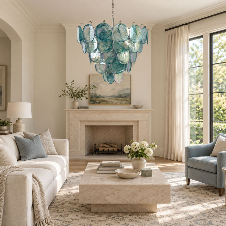Blue Glass Disc Chandelier