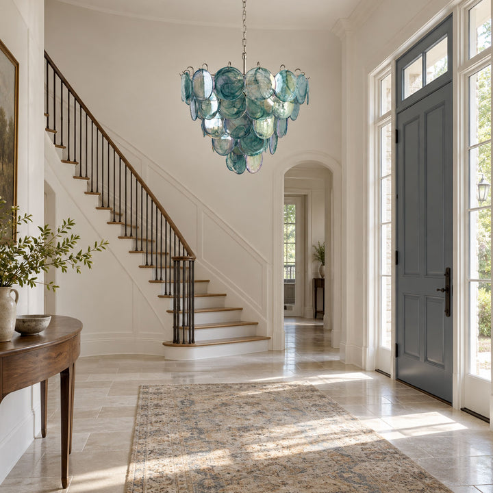 Blue Glass Disc Chandelier