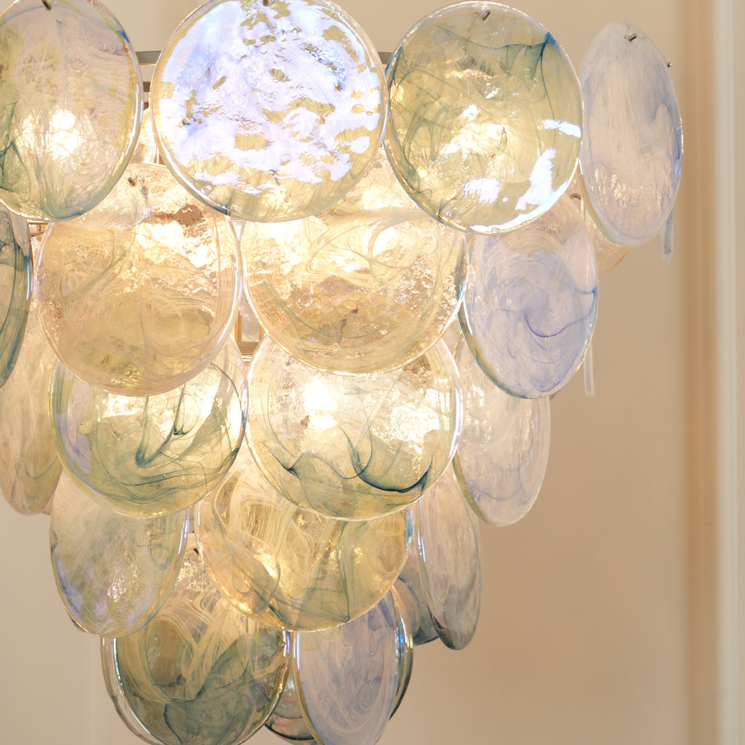 Blue Murano Iridescent Disc Chandelier