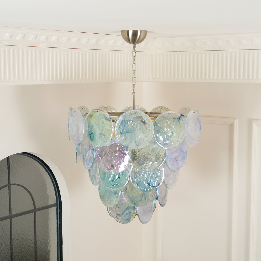 Blue Murano Iridescent Disc Chandelier