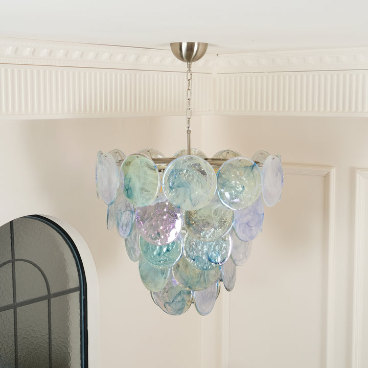 Blue Murano Iridescent Disc Chandelier