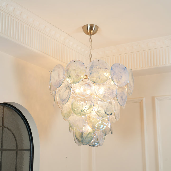 Blue Murano Iridescent Disc Chandelier