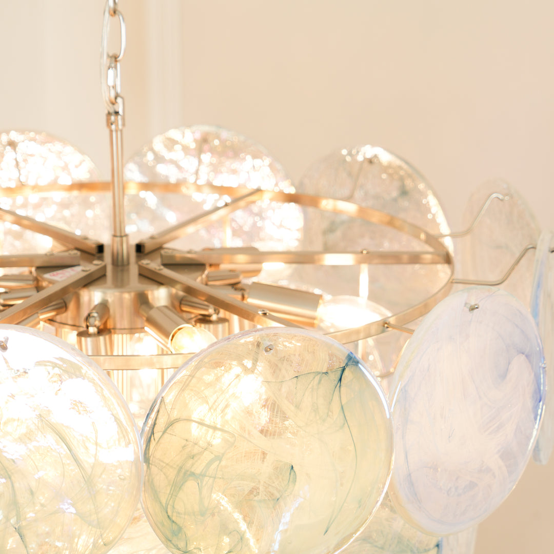 Blue Murano Iridescent Disc Chandelier