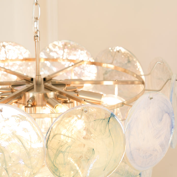 Blue Murano Iridescent Disc Chandelier