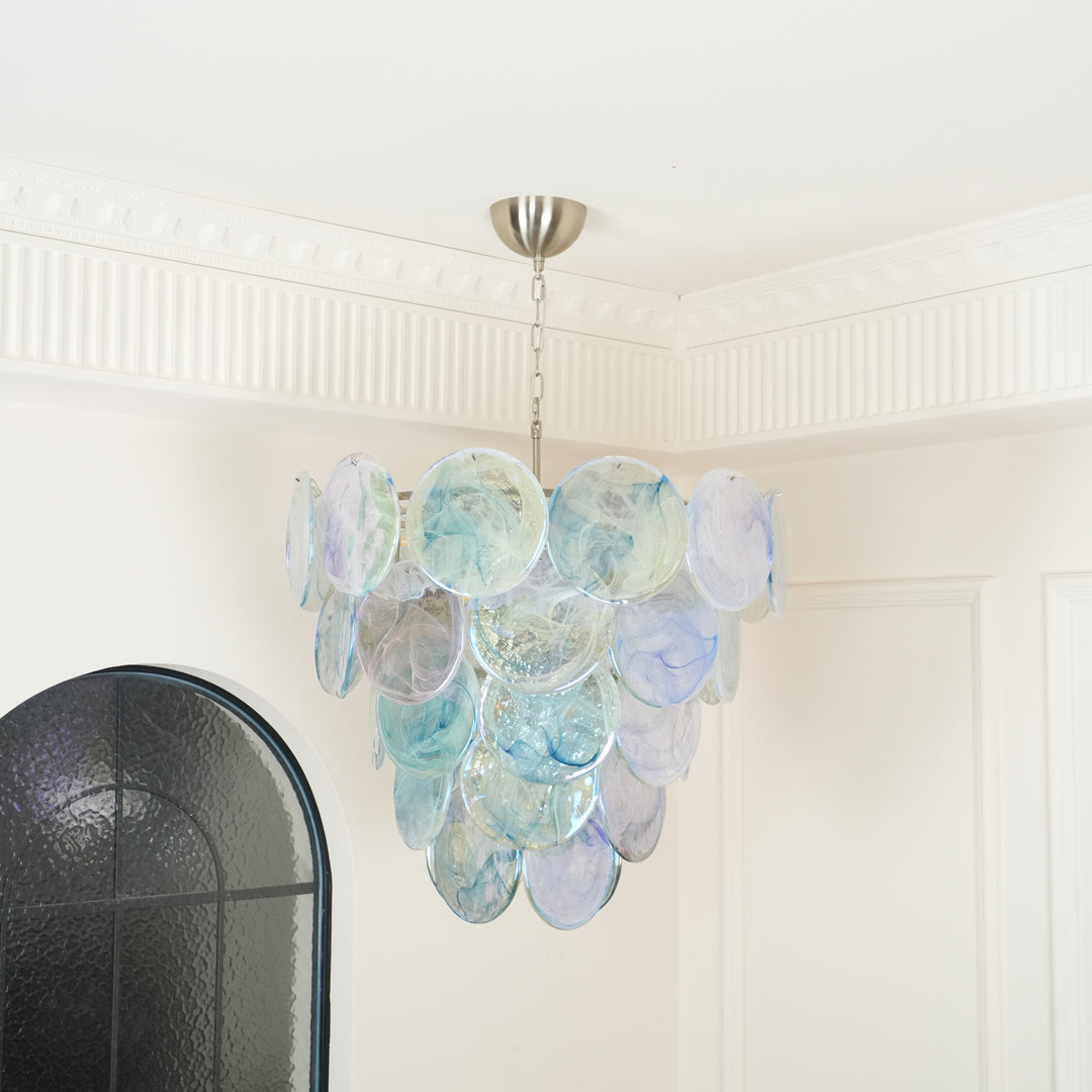 Blue Murano Iridescent Disc Chandelier