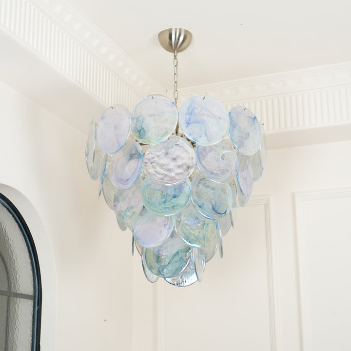 Blue Murano Iridescent Disc Chandelier