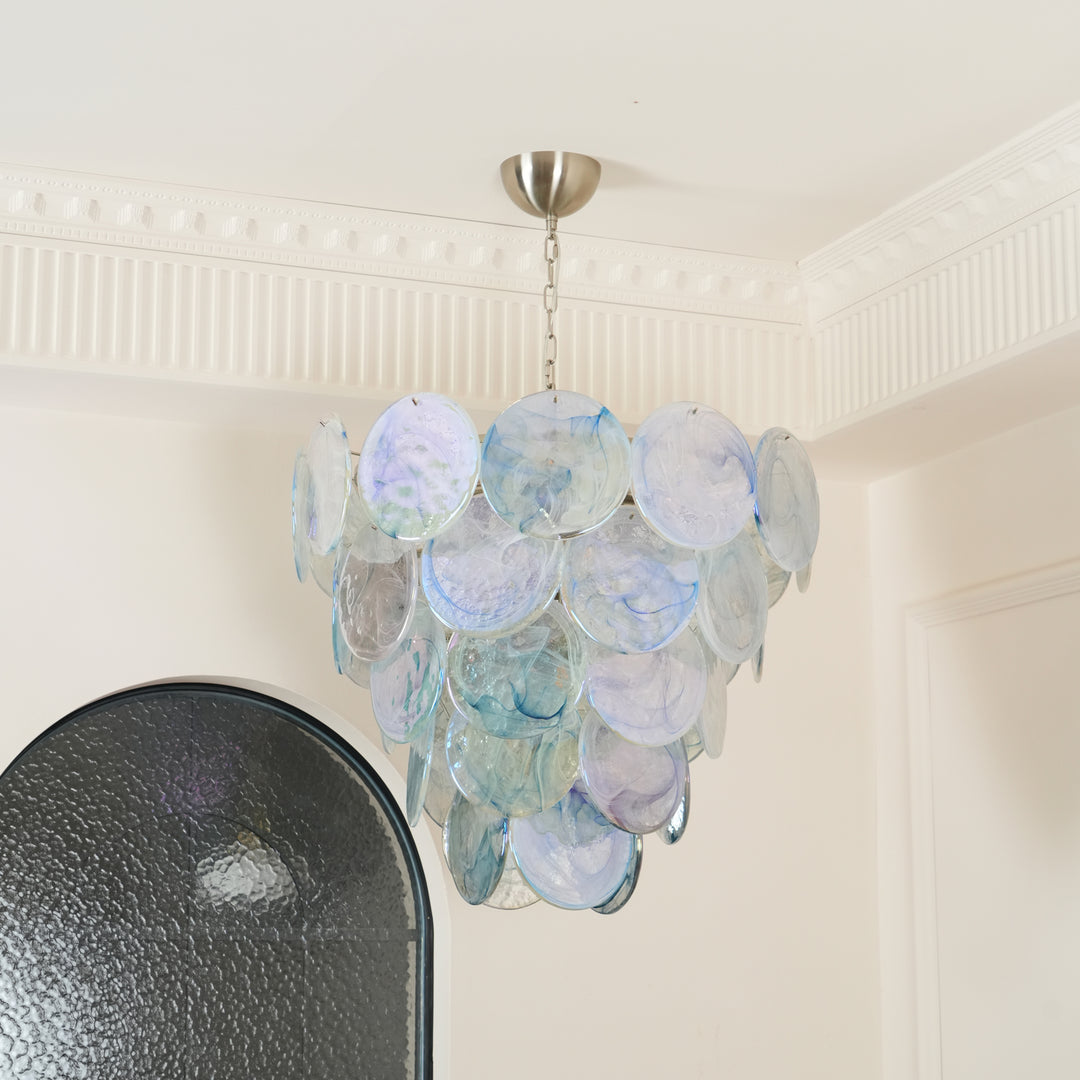 Blue Murano Iridescent Disc Chandelier