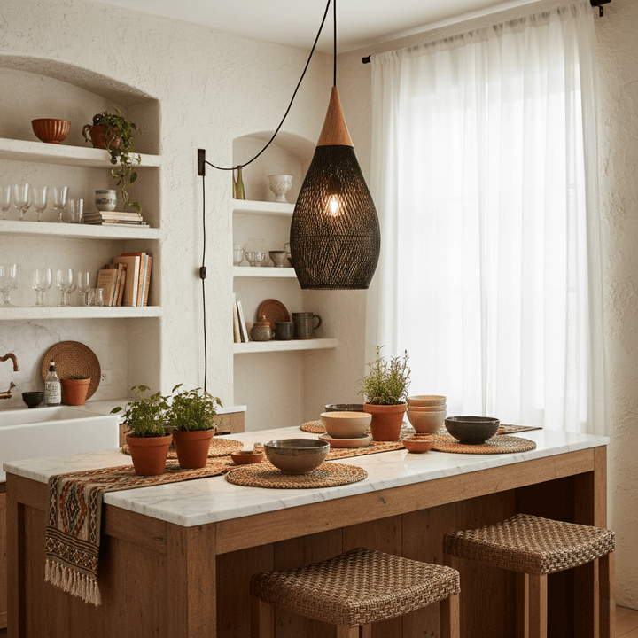 Braided Rattan Swag Pendant Lamp - Vakkerlight