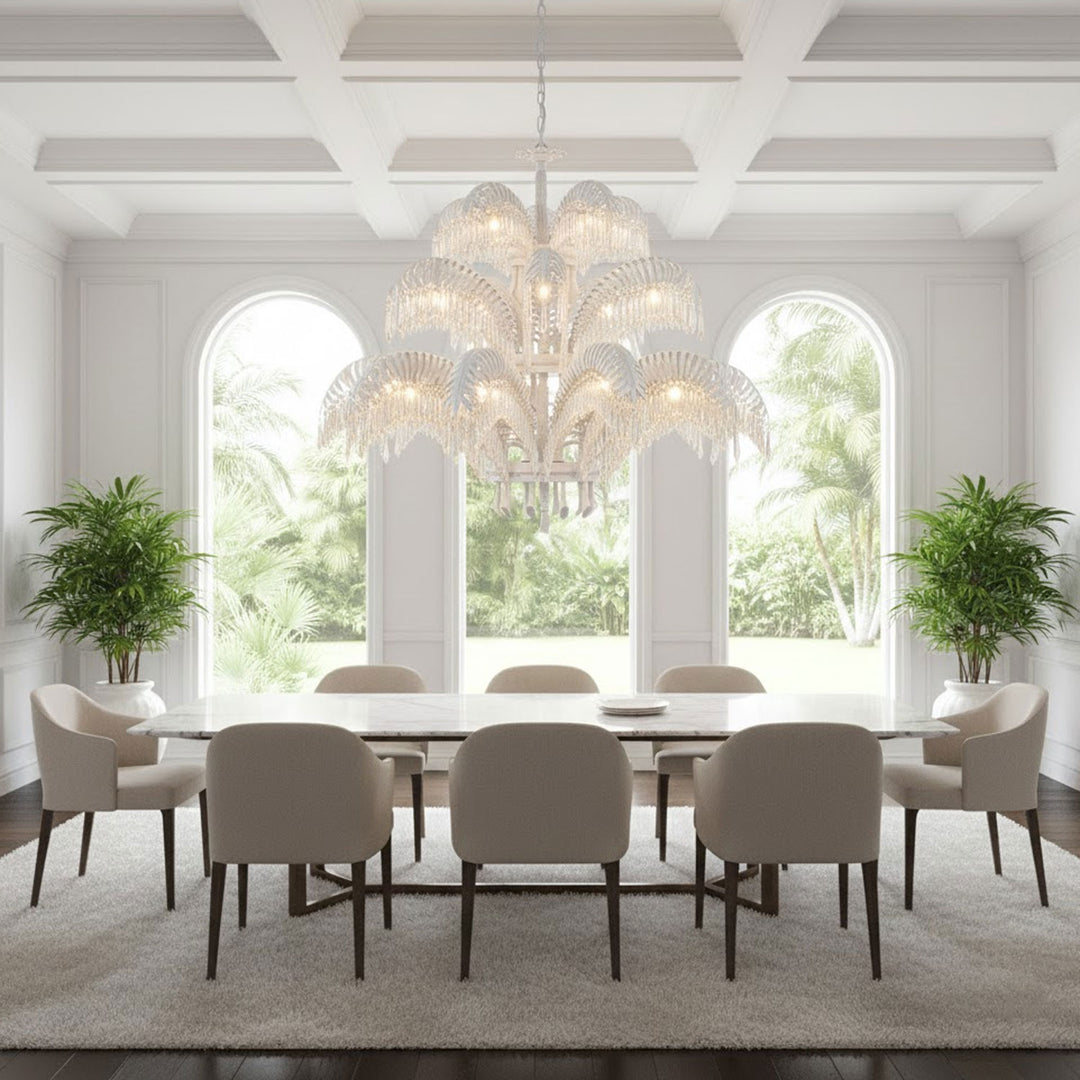 Brass Palm Leaf Crystal Chandelier - Vakkerlight