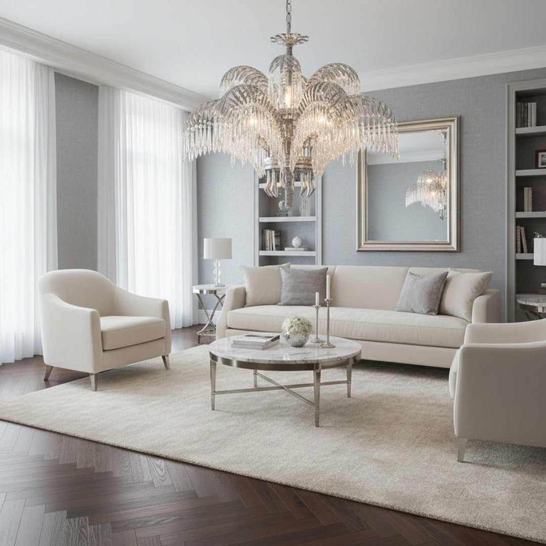 Brass Palm Leaf Crystal Chandelier - Vakkerlight