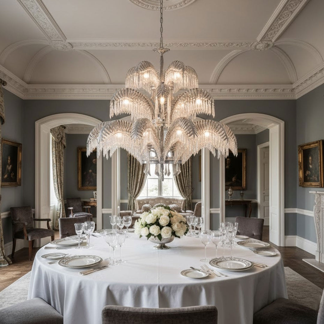 Brass Palm Leaf Crystal Chandelier - Vakkerlight