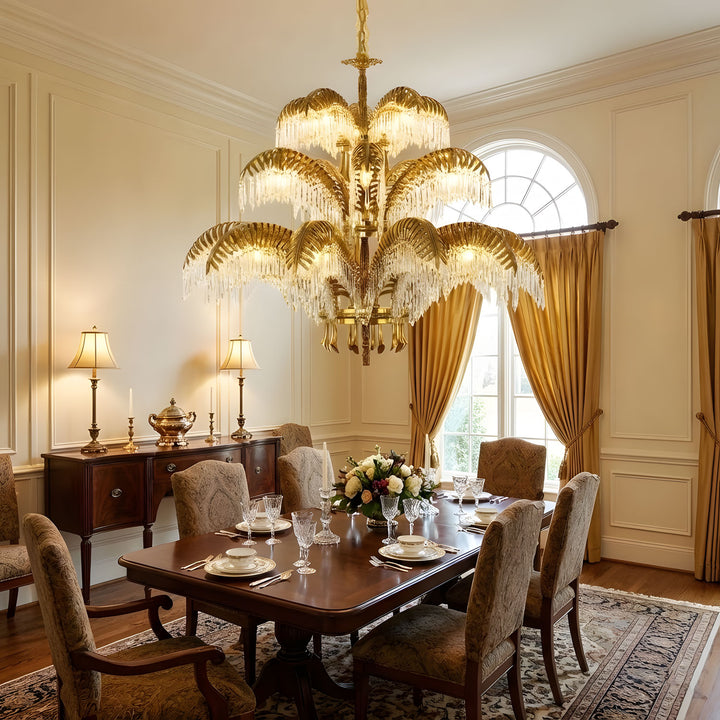 Brass Palm Leaf Crystal Chandelier - Vakkerlight