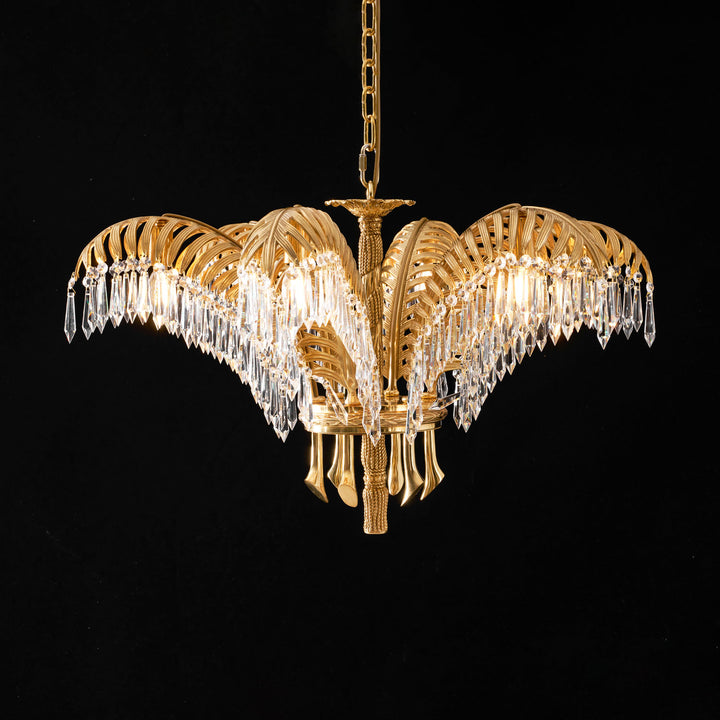 Brass Palm Leaf Crystal Chandelier - Vakkerlight