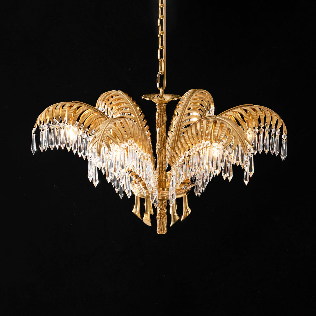 Brass Palm Leaf Crystal Chandelier - Vakkerlight