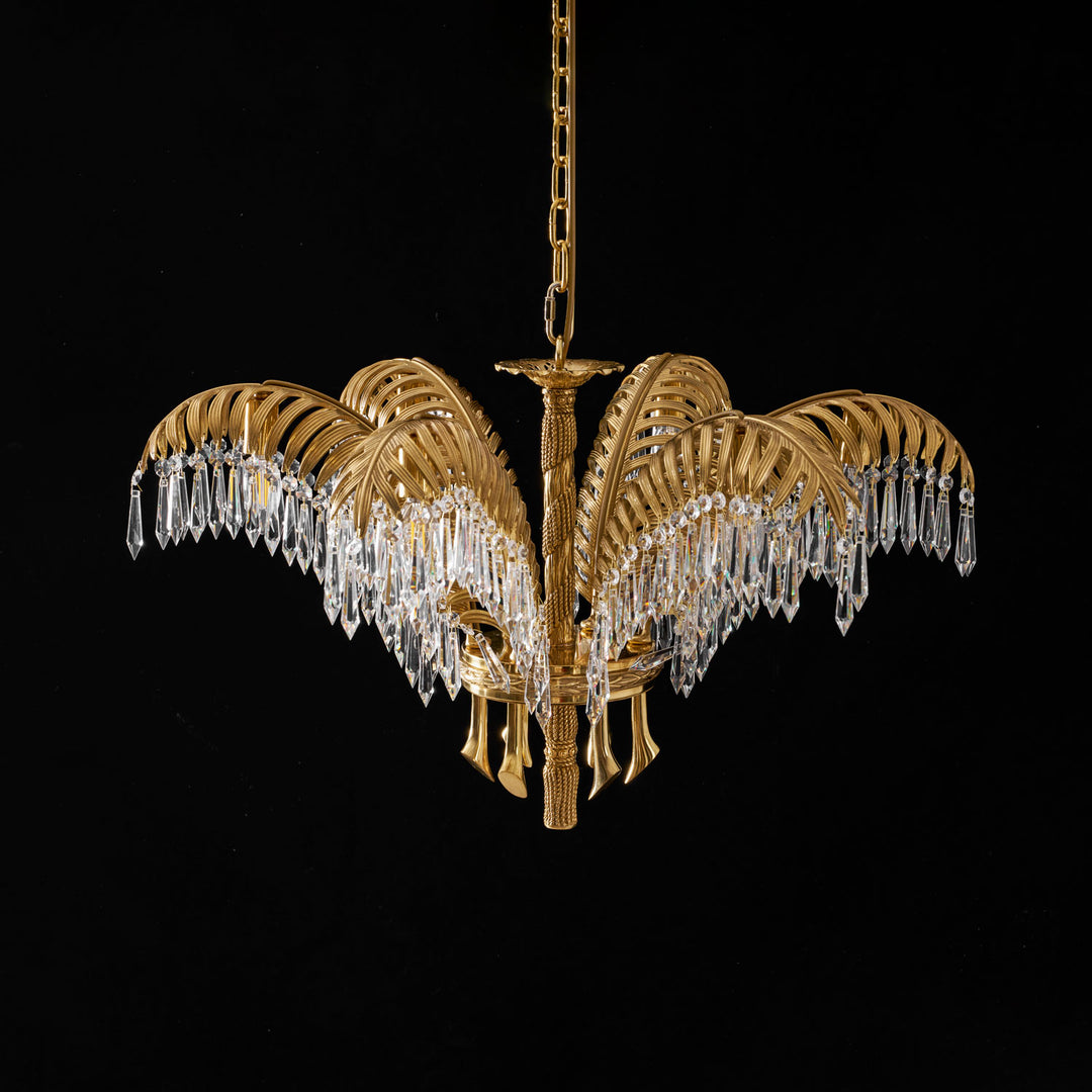 Brass Palm Leaf Crystal Chandelier - Vakkerlight
