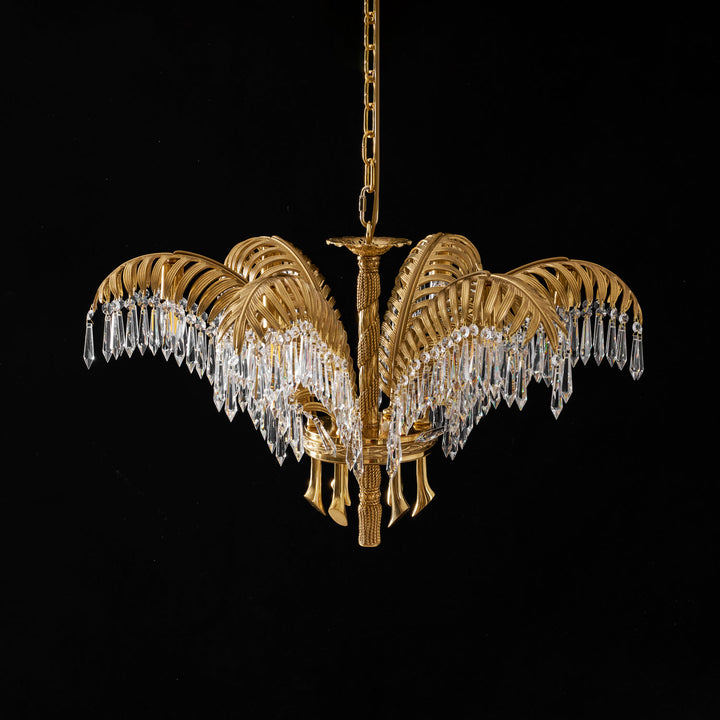 Brass Palm Leaf Crystal Chandelier - Vakkerlight