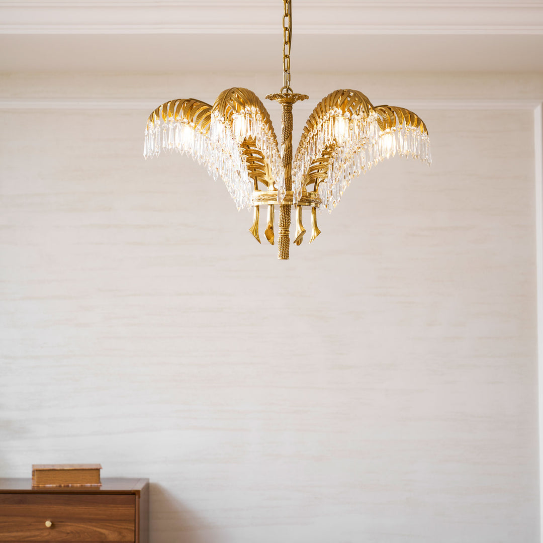 Brass Palm Leaf Crystal Chandelier - Vakkerlight