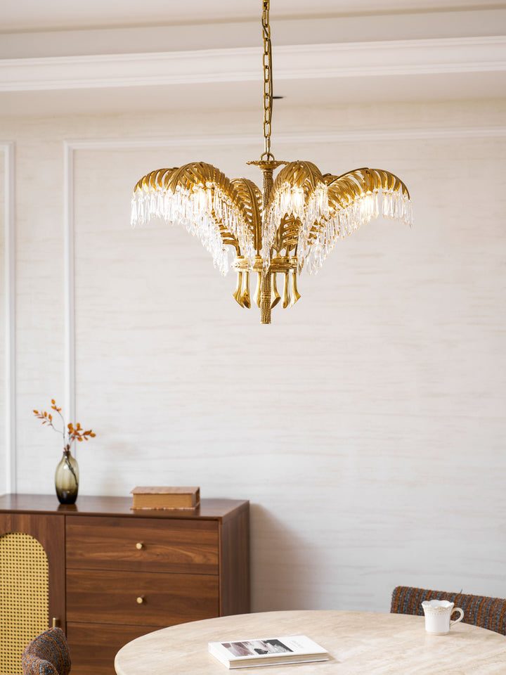 Brass Palm Leaf Crystal Chandelier - Vakkerlight