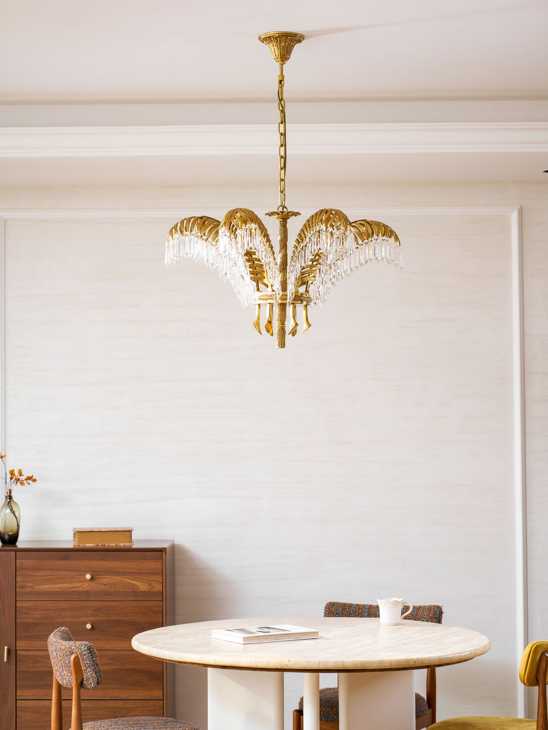 Brass Palm Leaf Crystal Chandelier - Vakkerlight